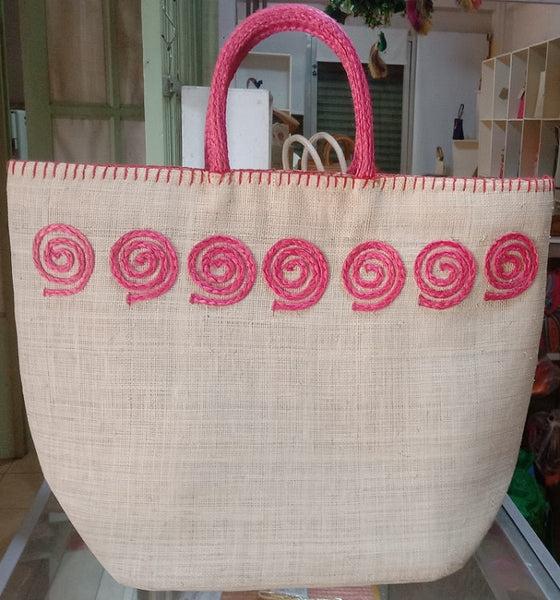 Raffia Bariw Handbag Abaca Braid Design - Picnic Bag (Pink)