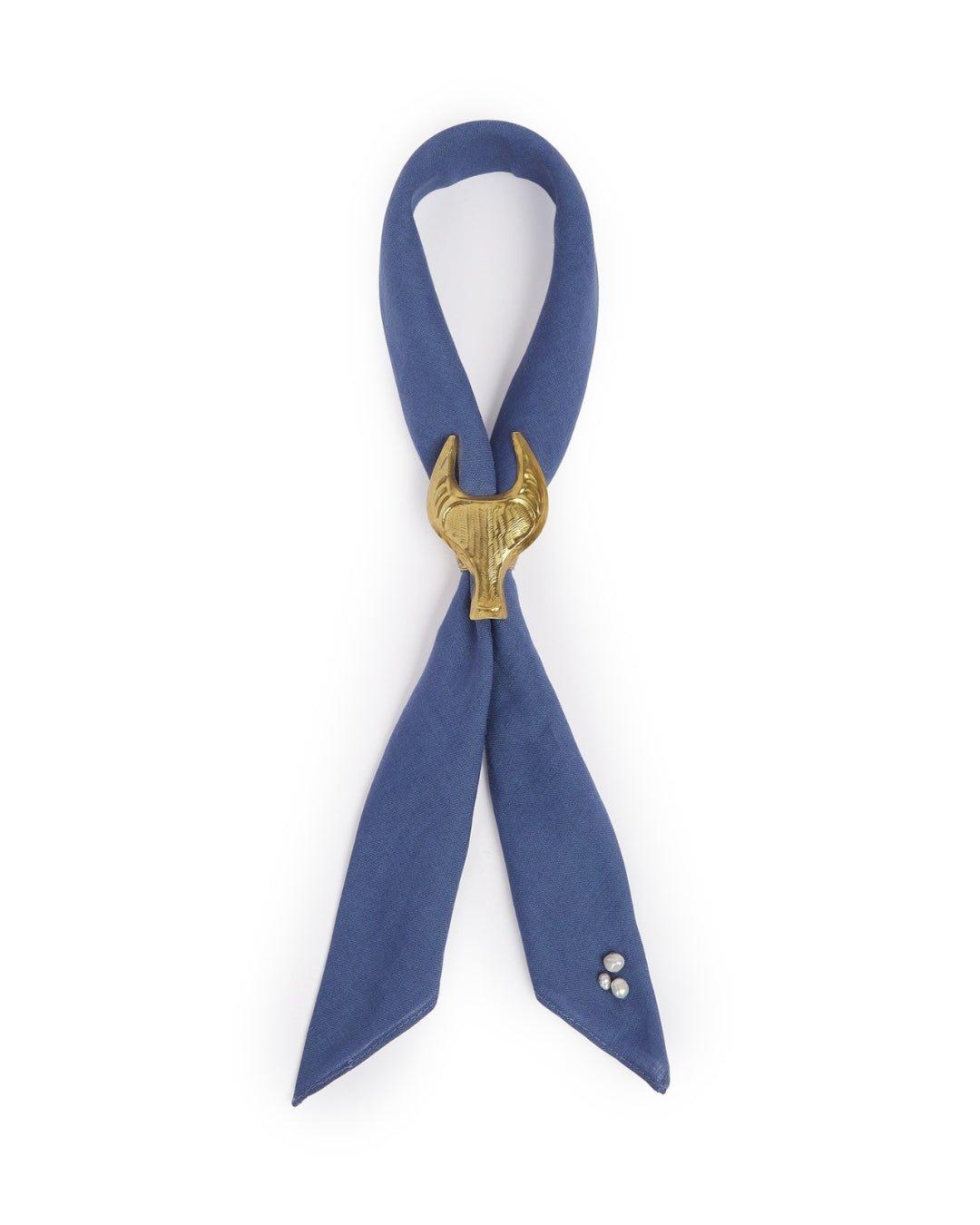 Brass Kalabaw & Linen Neckerchief Set, navy blue