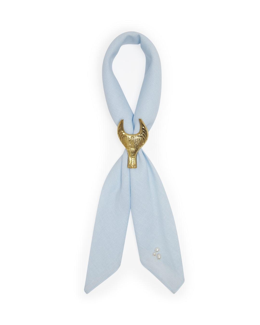 Brass Kalabaw & Linen Neckerchief Set, pale blue