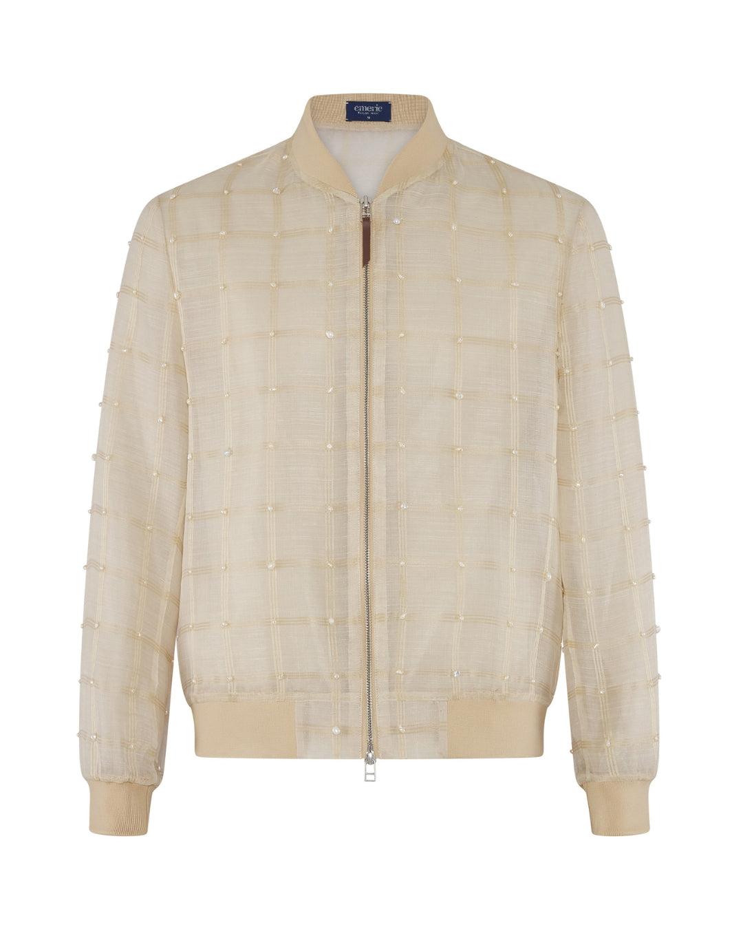 Catalino Barong Jacket in Piña Check Pearls, natural