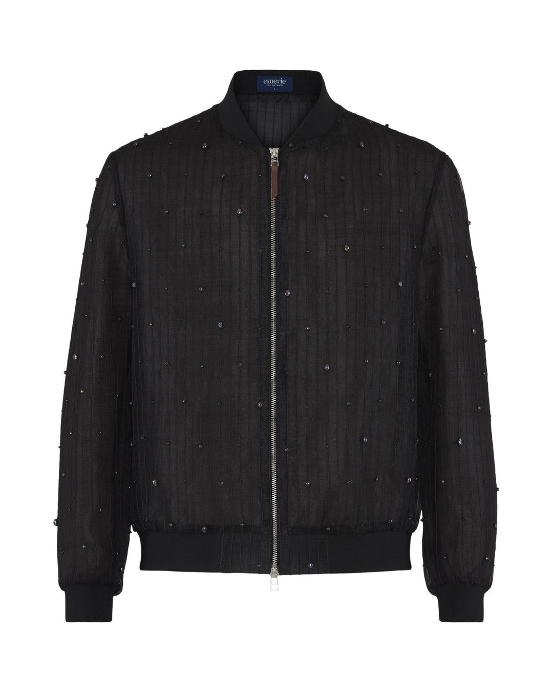 Catalino Barong Jacket in Piña Pearls, black