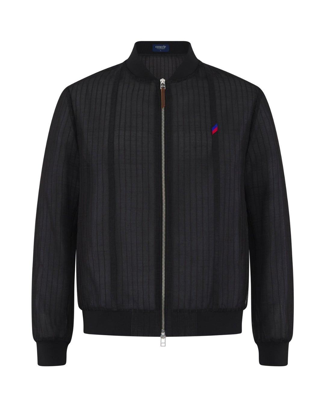 Catalino Barong Jacket in Piña Seda Stripes, black