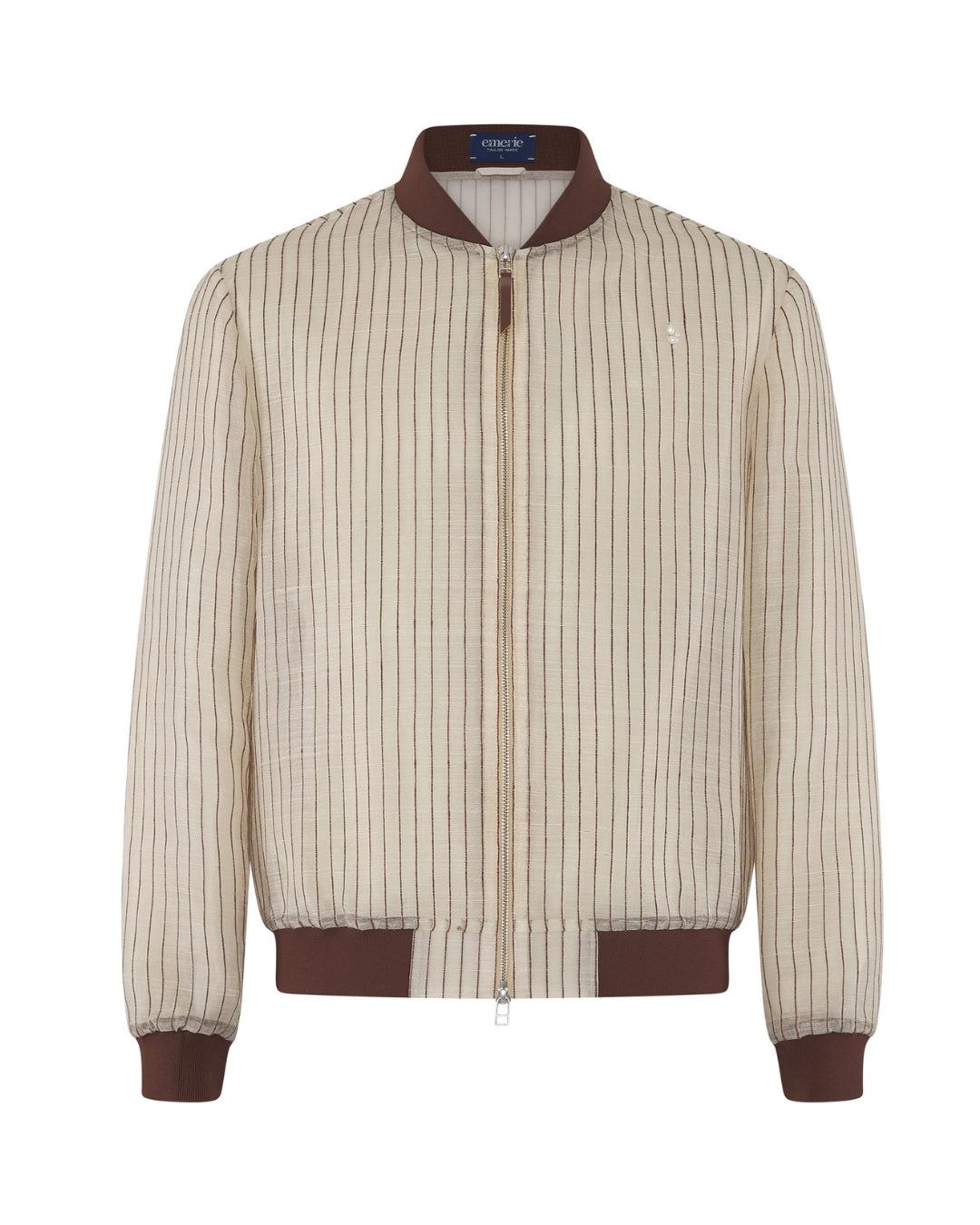 Catalino Barong Jacket in Piña Seda Stripes, chocolate
