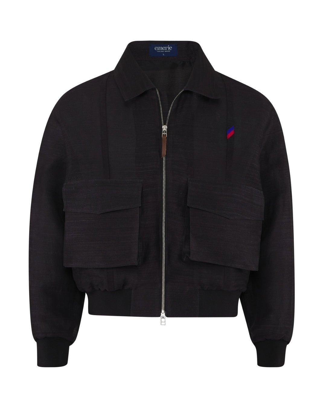 Crispiñano Barong Jacket (Cropped Length) in Piña Shifu, black