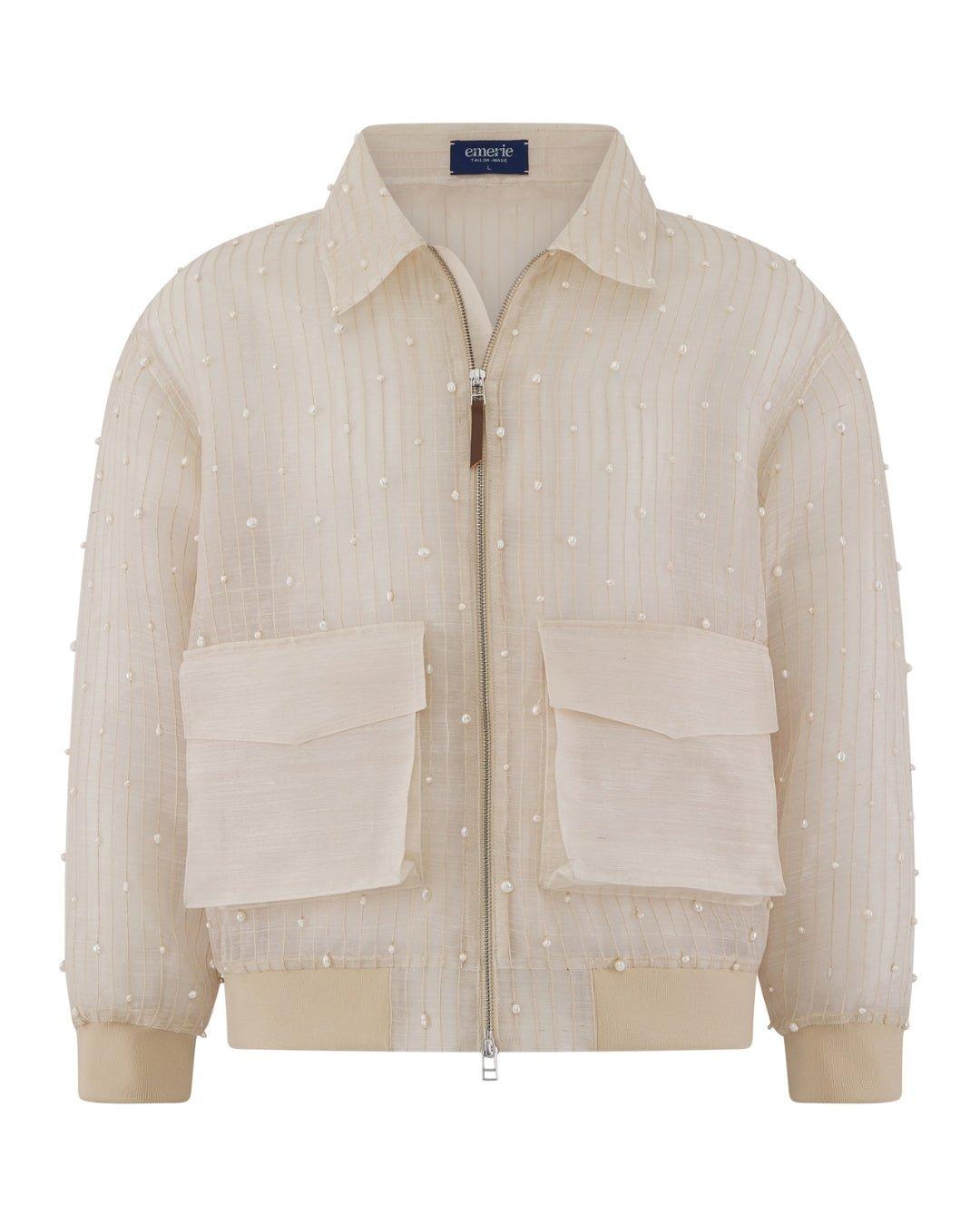Crispiñano Barong Jacket (Regular Length) in Piña Pearls, natural