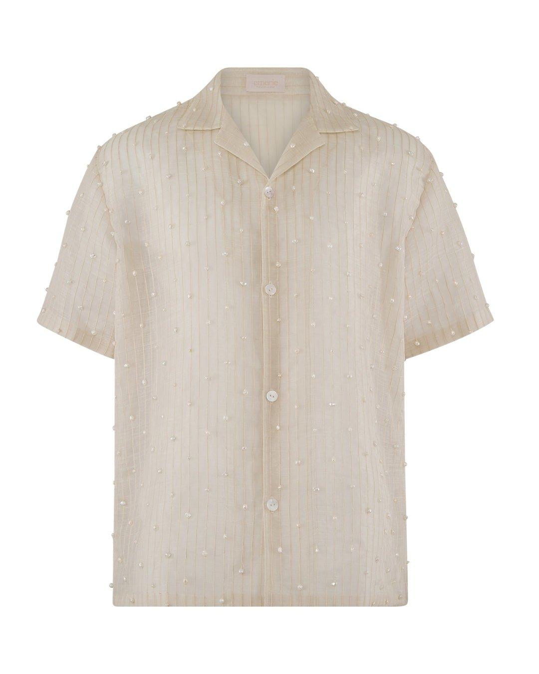 Masoy Shirt Barong in Piña Pearls, natural