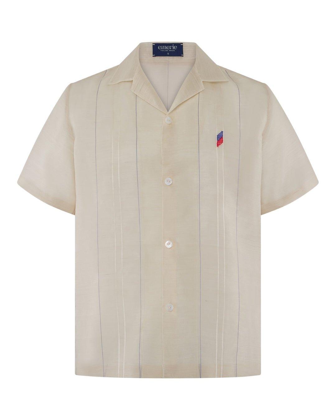Masoy Shirt Barong in Piña Seda Flag Sinuksok, blue