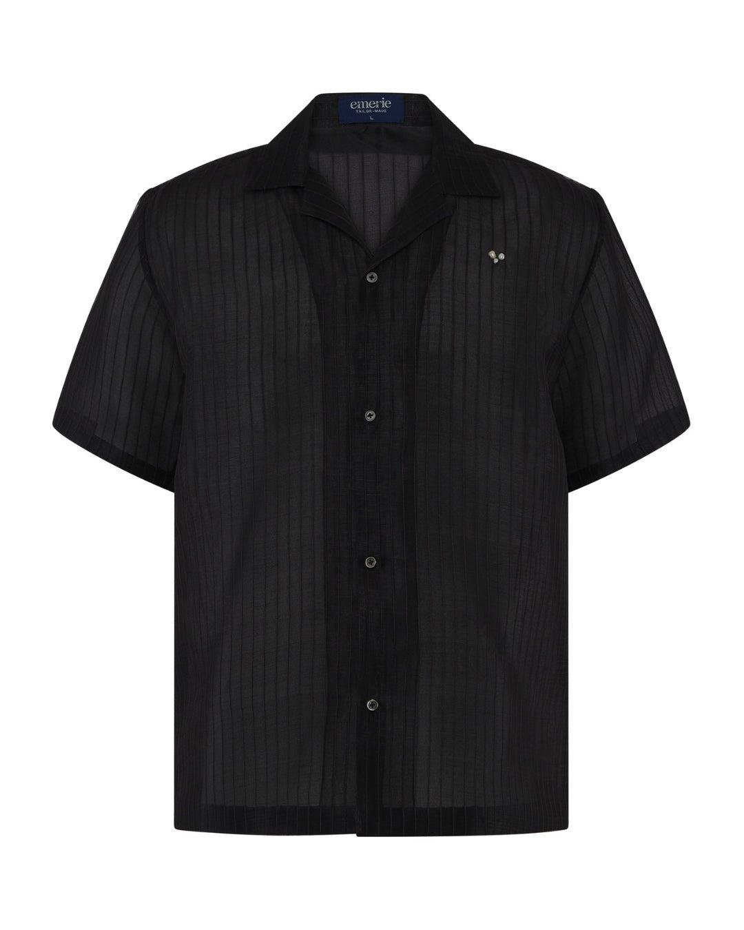 Masoy Shirt Barong in Piña Seda Stripes, black