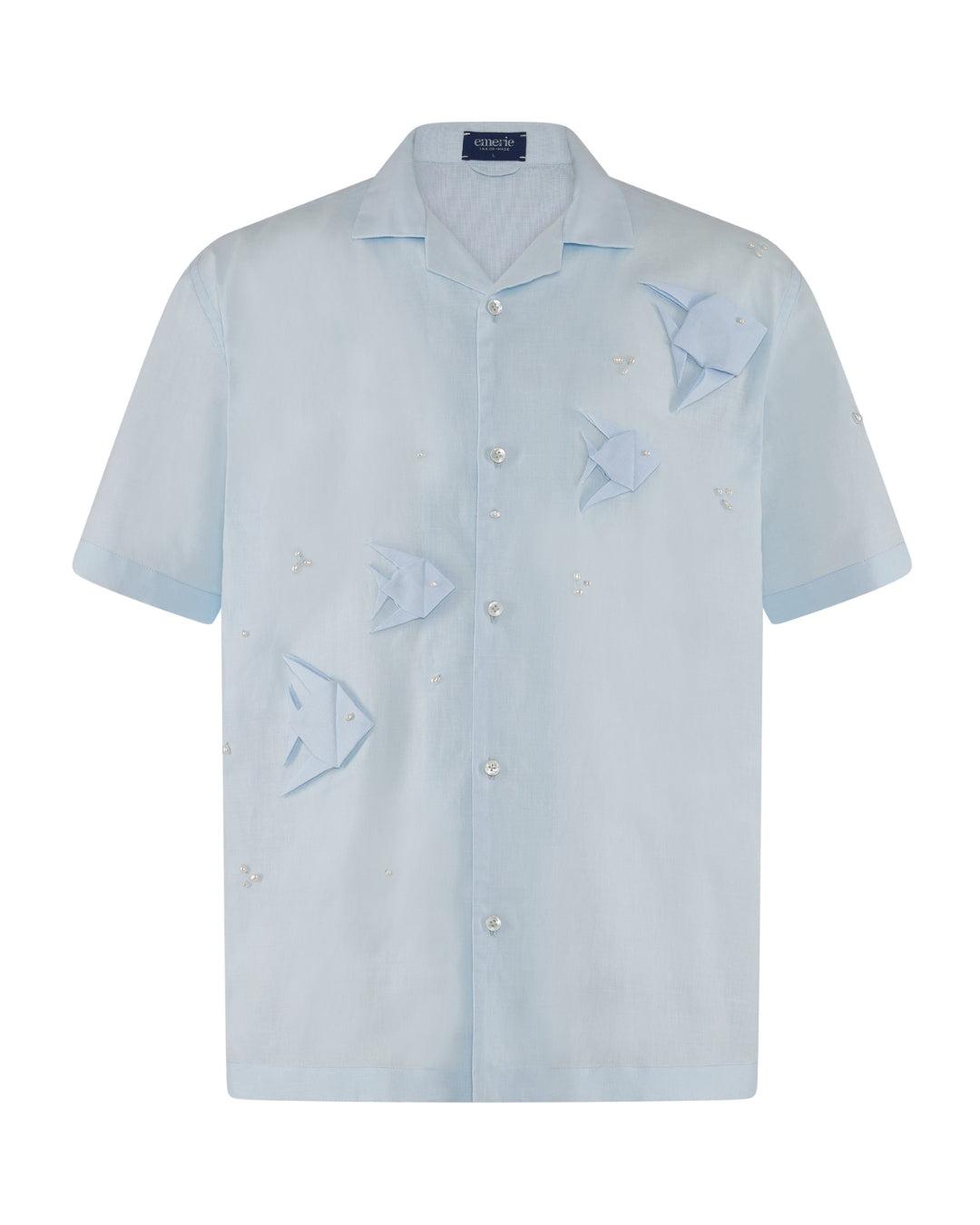 Masoy Yamang Dagat Shirt in Ramie Linen, pale blue