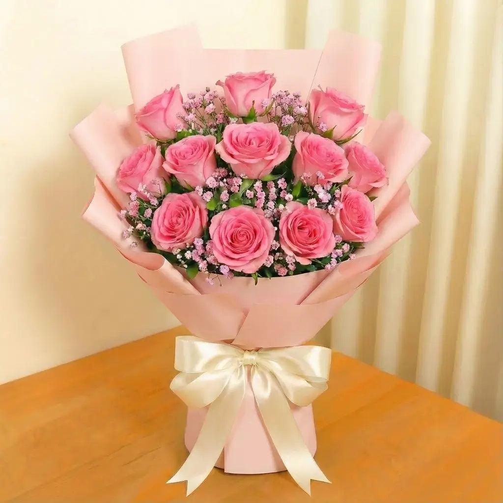 12 Pink Roses Bouquet