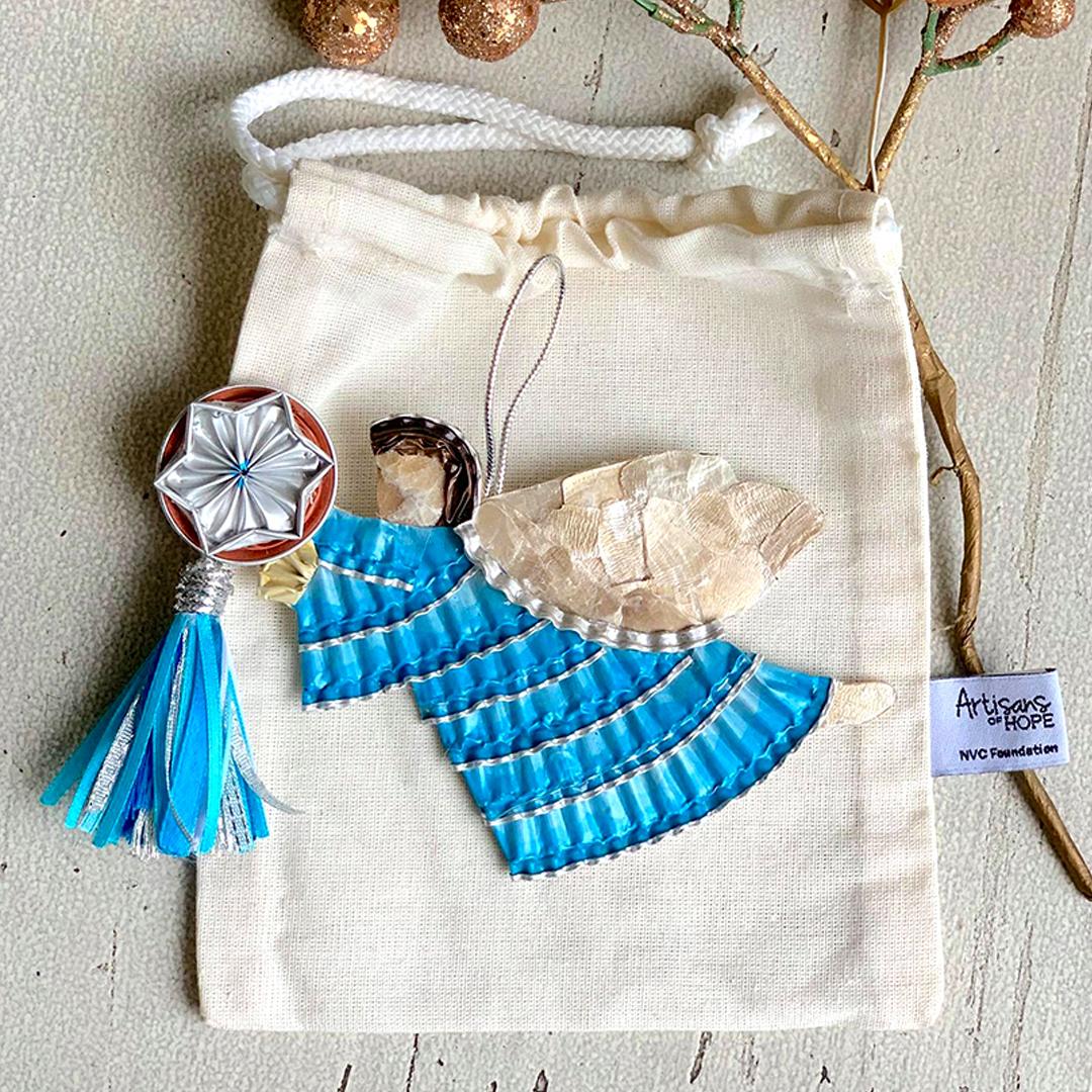 Flying Angel Upcycled Ornament – D
