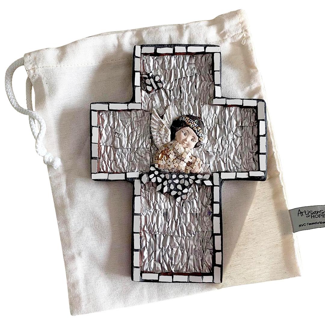 Medium Mosaic Cross – Silver Angel (Cofee Capsules)