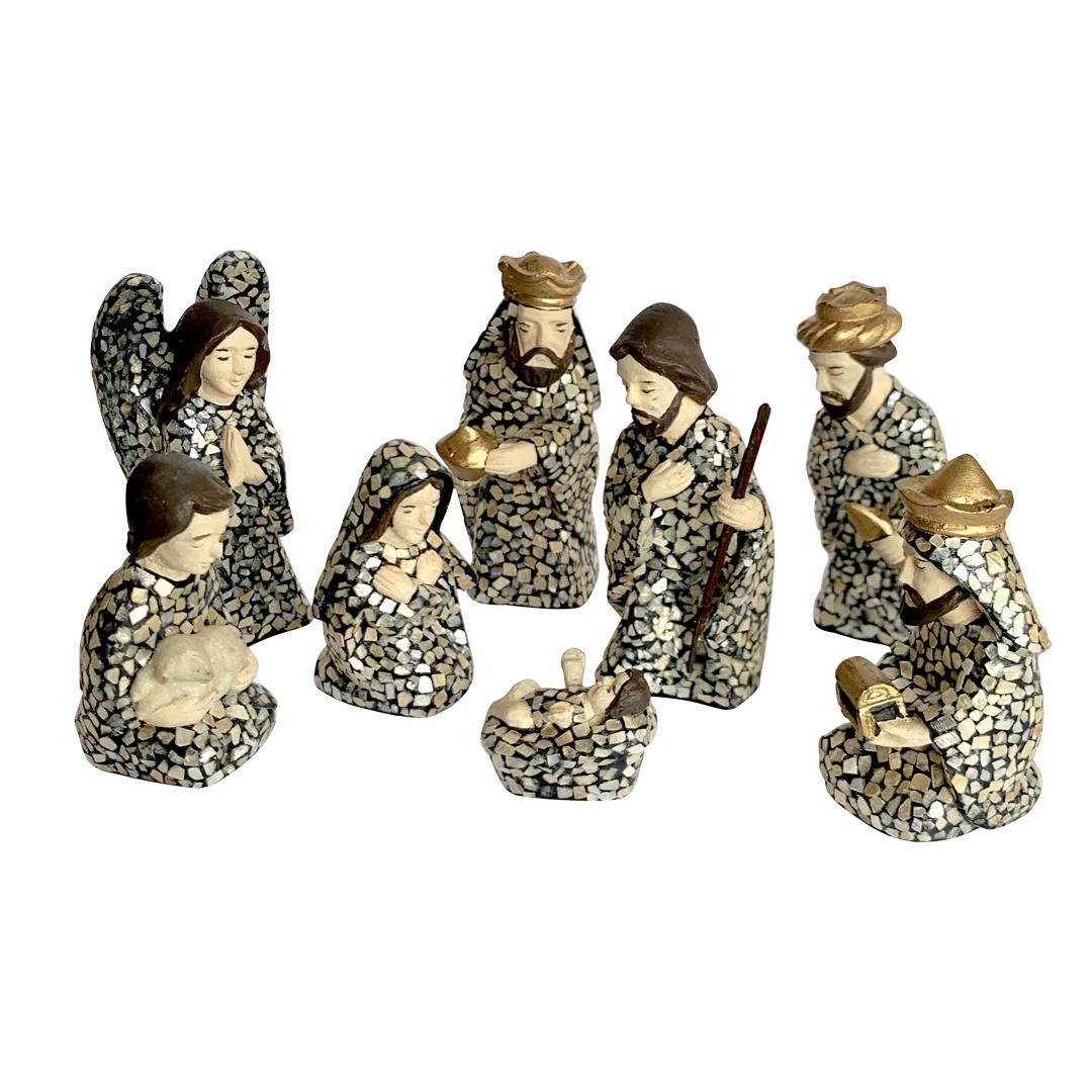 Miniature Nativity Capiz Shell Mosaic Set – (8 piece)