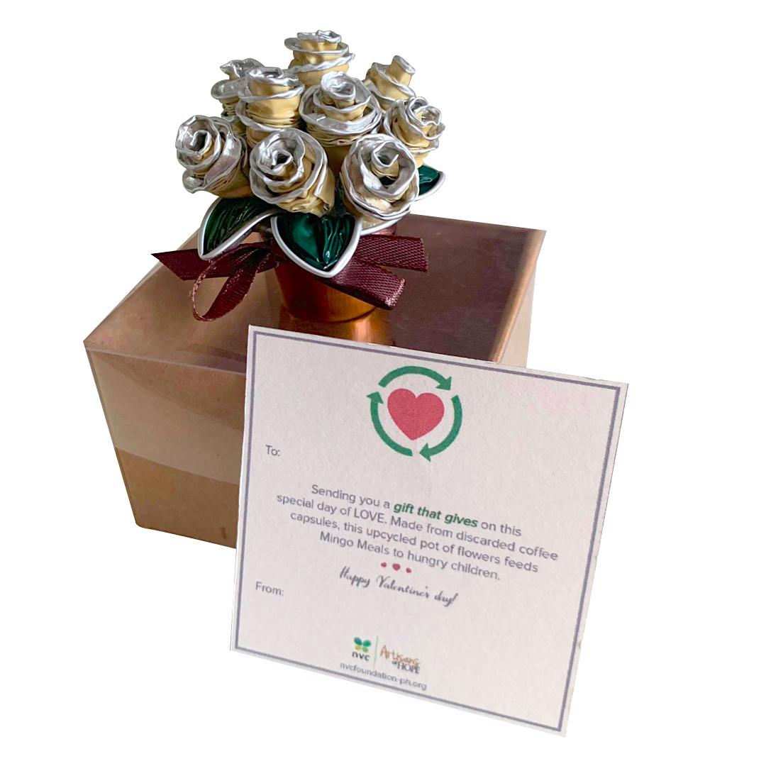 Miniature Upcycled Floral Arrangement – Cream Roses (1 dozen)