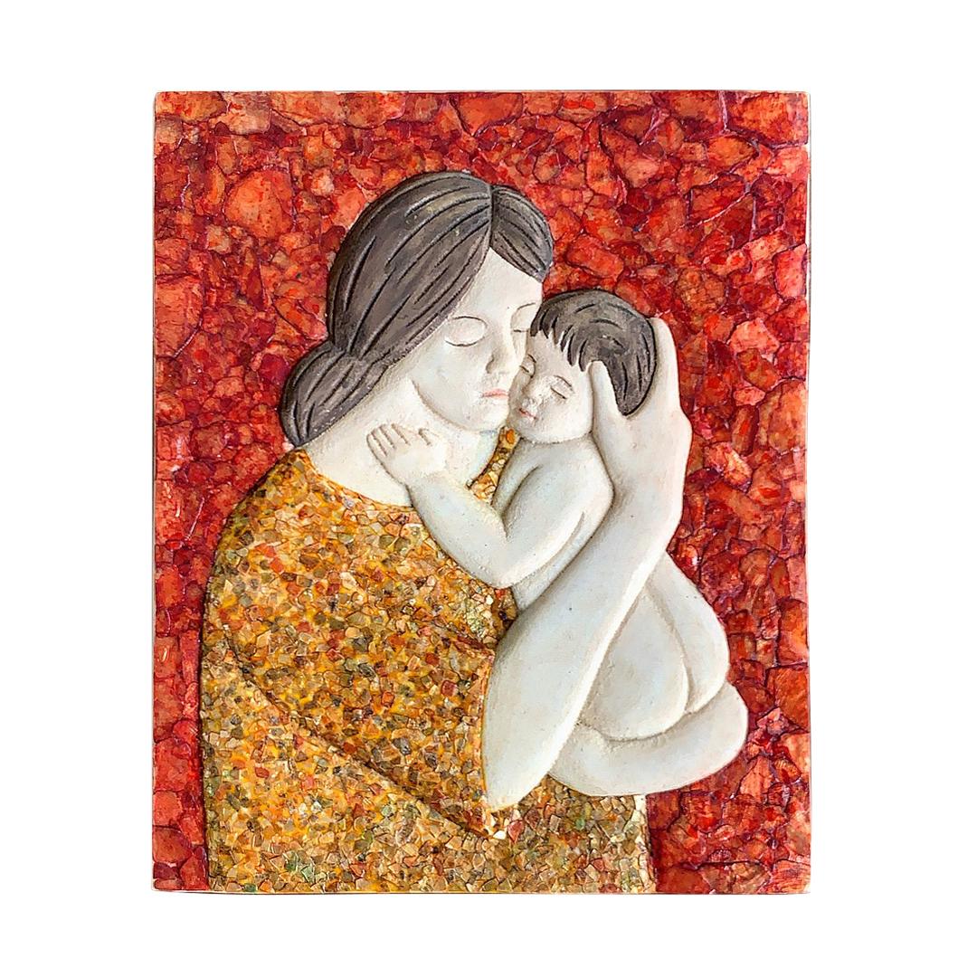 Mother and Child Mosaic – Capiz Shell (Amber on Ruby)