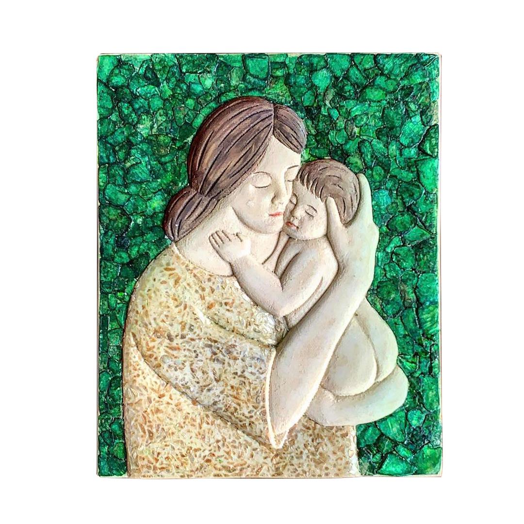 Mother and Child Mosaic – Capiz Shell (Natural on Emerald)