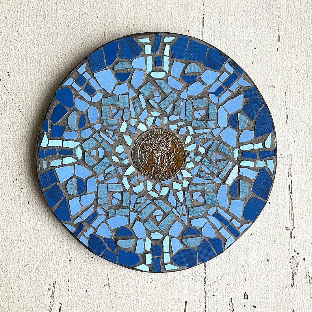 St. Michael The Archangel Protection Medal on Mosaic – Blue