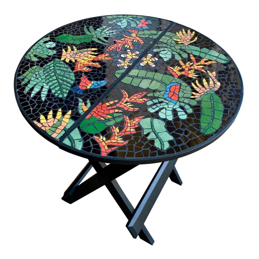 Tropical Flowers Folding Table – Round