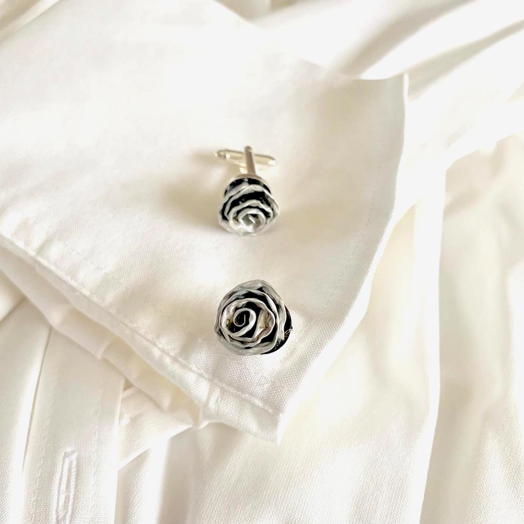 Upcycled Unisex Cufflinks – Black Rosette