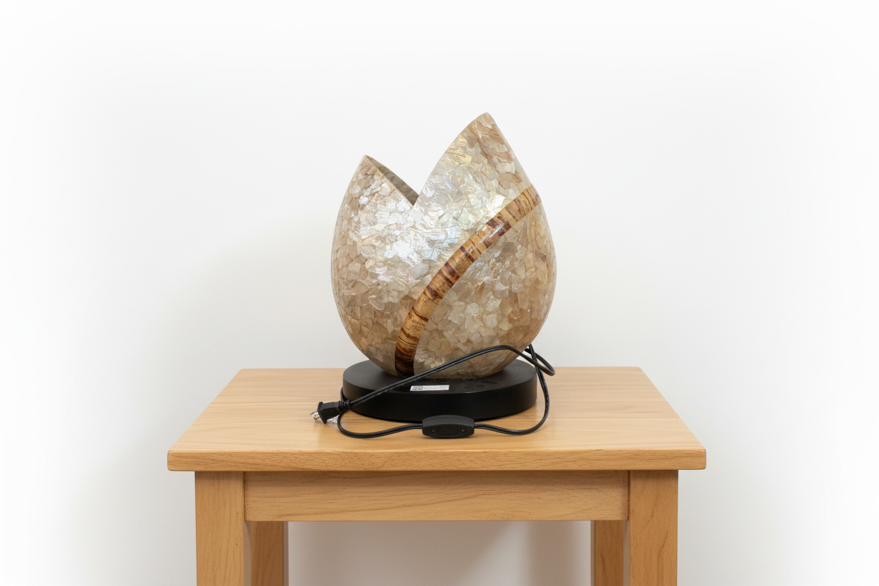 Lotus Table Lamp-Banana Bark & Capiz