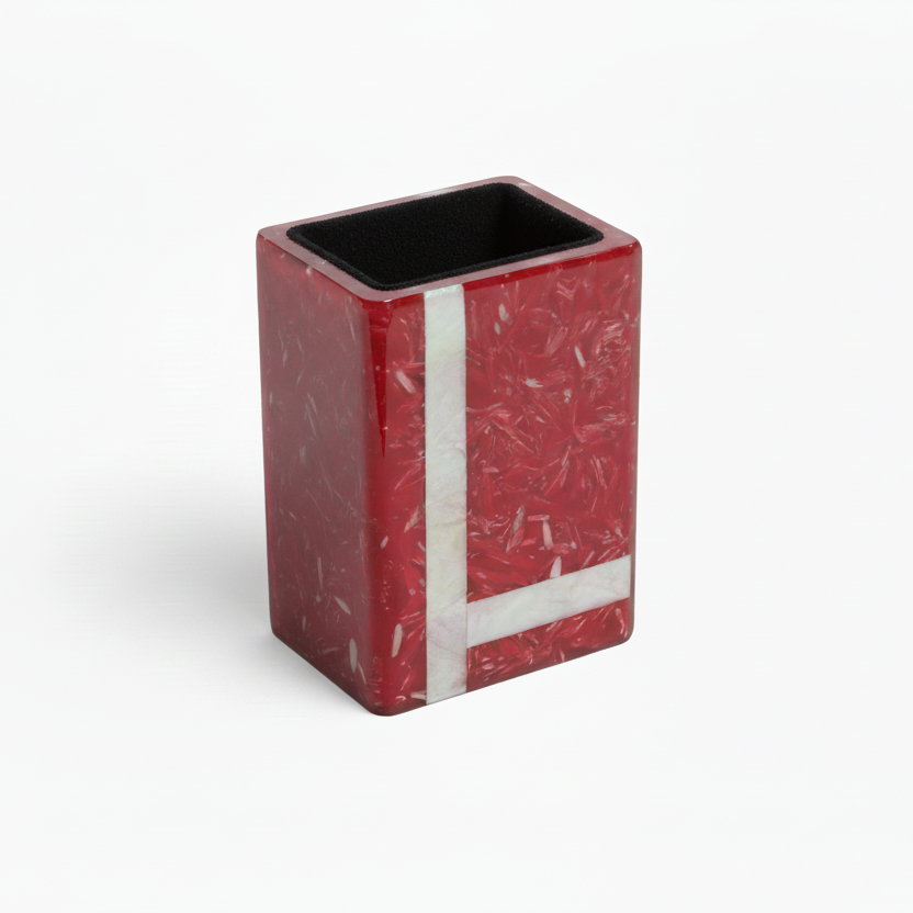 Pencil Holder-Ricehull Capiz In Red Resin