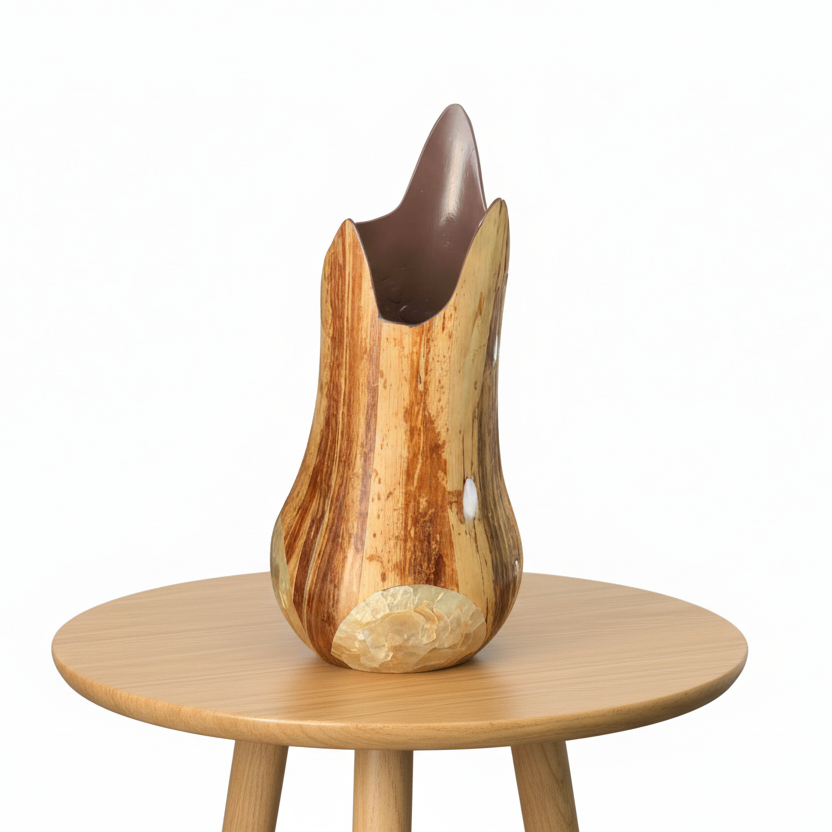Woody Vase-Banana Bark & Capiz Shell Diamond