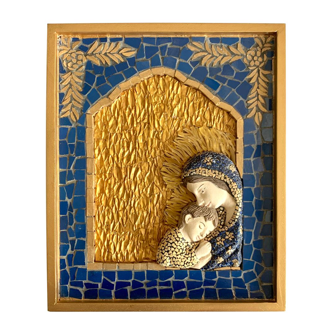 Madonna and Child Mosaic – With Coffee Capsules (Blue)