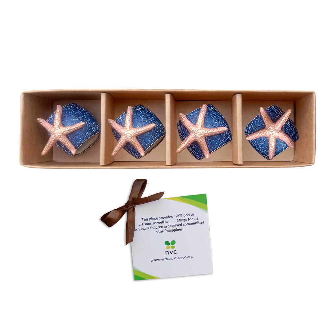 Starfish Eggshell Mosaic Napkin Ring Set – Navy