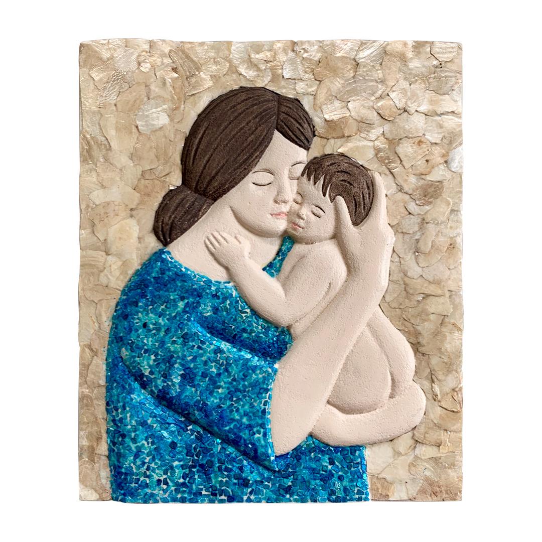 Mother and Child Mosaic – Capiz Shell (Turquoise on Natural)