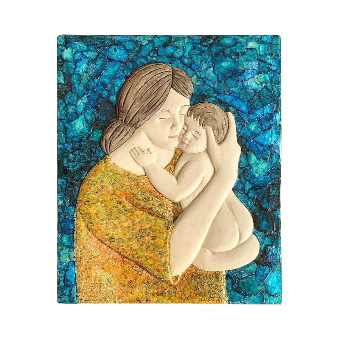 Mother and Child Mosaic – Capiz Shell (Amber on Lapiz Lazuli)