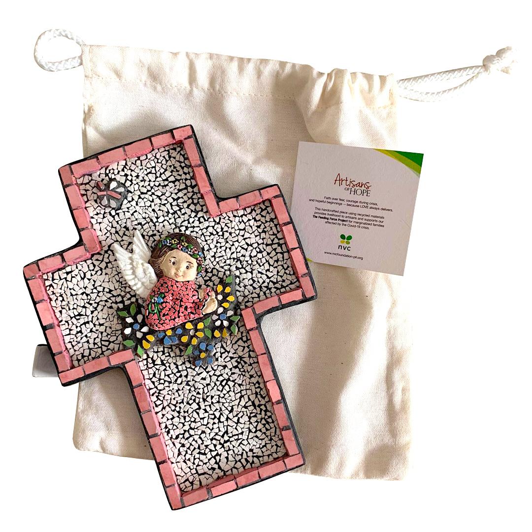 Medium Mosaic Cross – Pink Angel