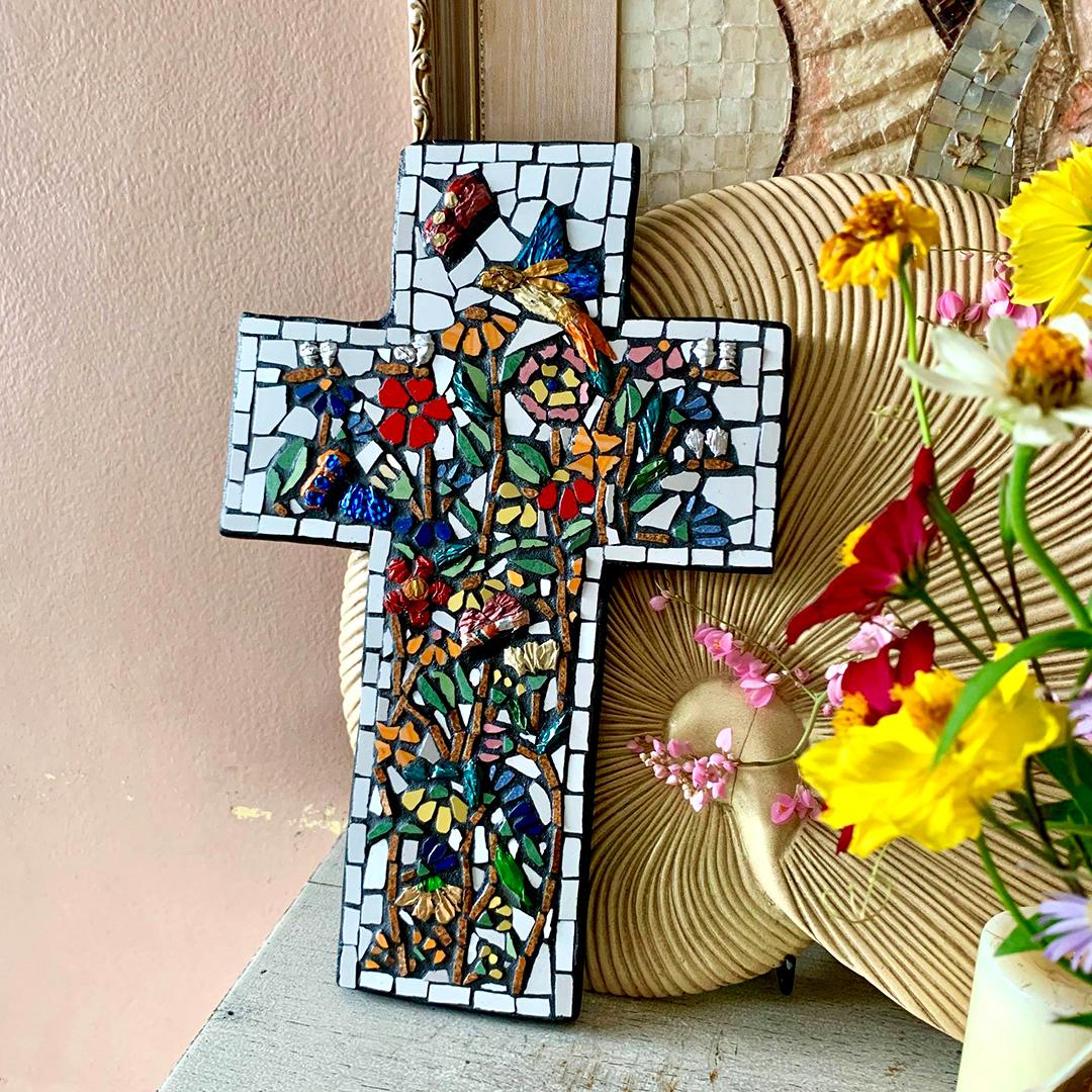 Garden Mosaic Cross (8 x 12″)
