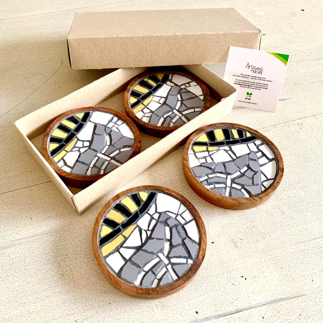 “Monstera Gray” Mosaic Coasters (Set of 4)