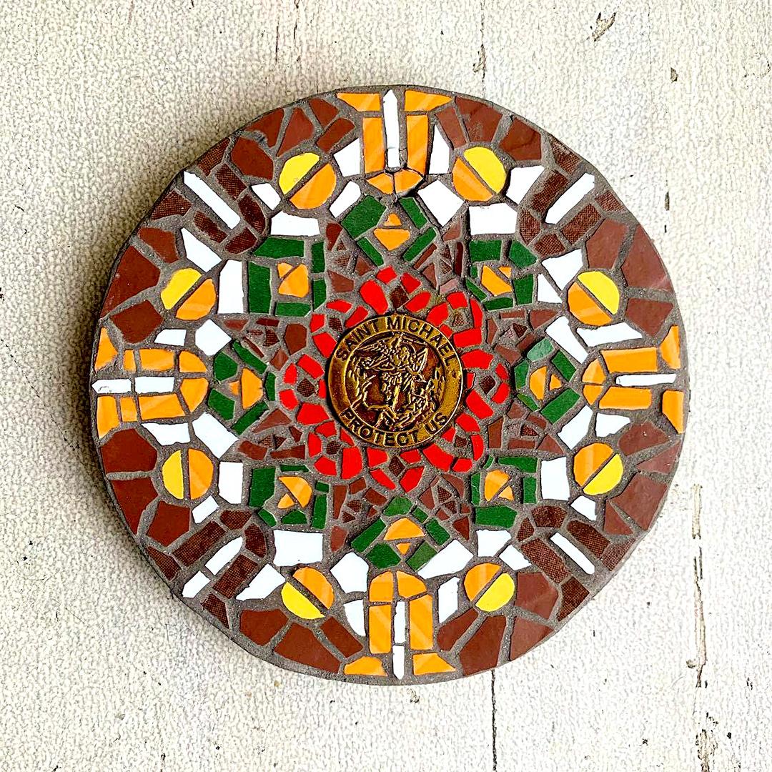 St. Michael The Archangel Protection Medal on Mosaic – Brown