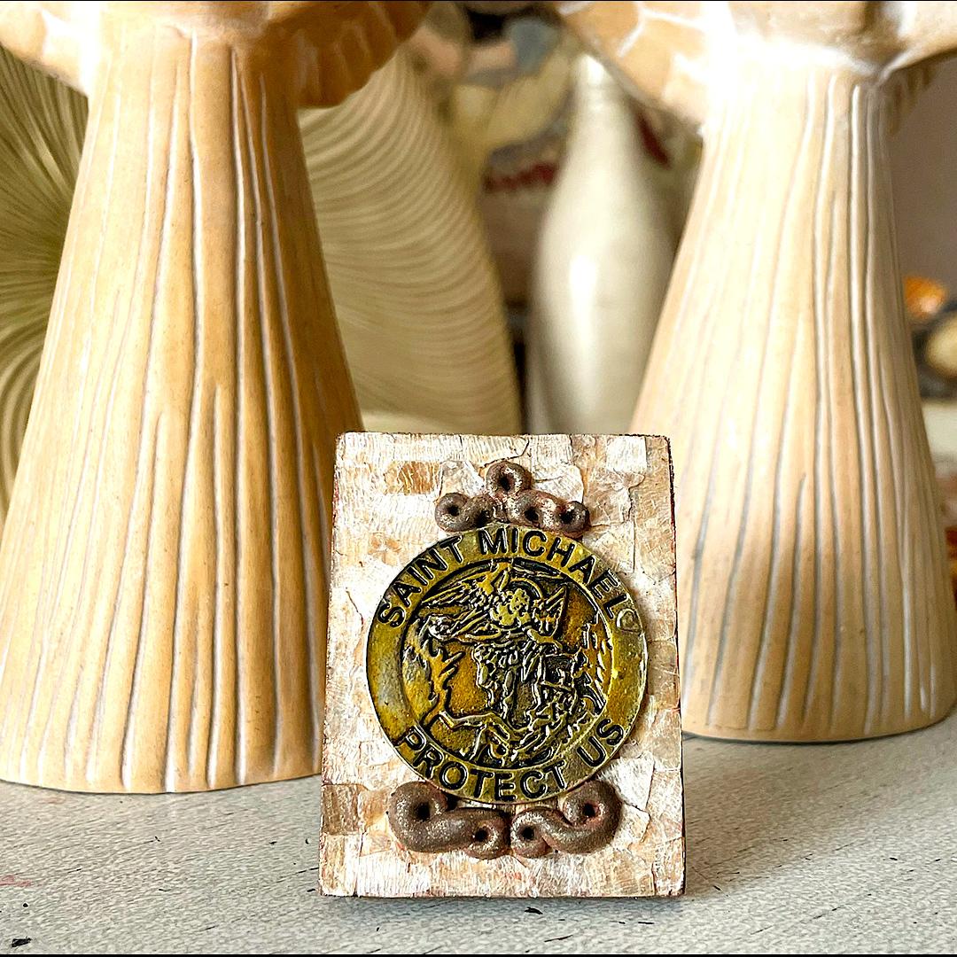 Miniature St. Michael The Archangel Protection Medal on Mosaic