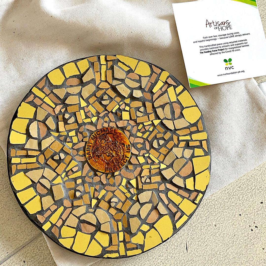 St. Michael The Archangel Protection Medal on Mosaic – Yellow