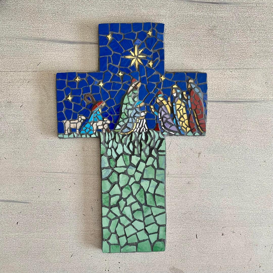 Nativity Scene Mosaic Cross (8 x 12″) – A