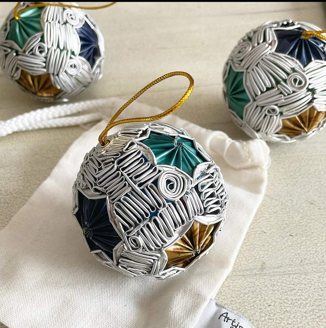 Upcycled Ornament – Astralis (Gold, Green & Navy Blue)
