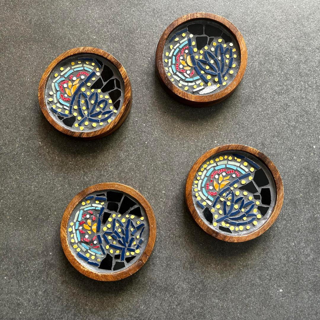 “Floral Batik B” Mosaic Coasters (Set of 4)