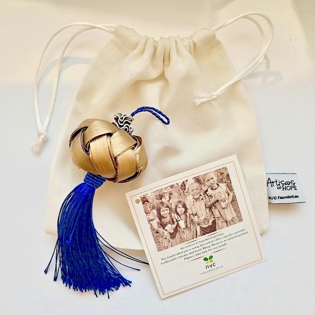 Palmera Ornament (Round)- Blue Tassel